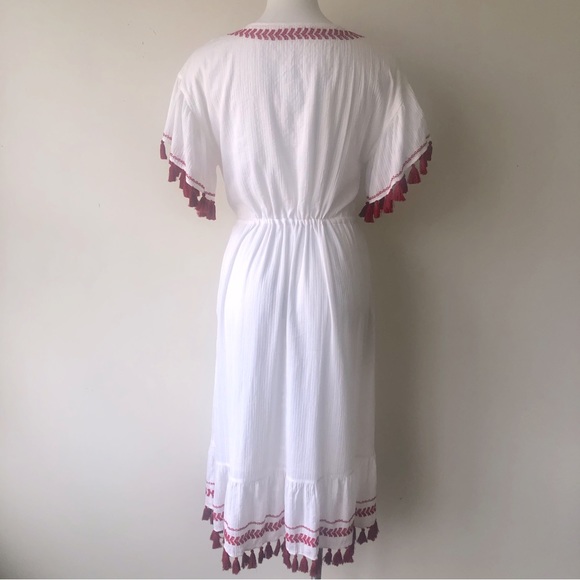 Club Monaco Tiphanie Embroidered Fringe Tassel Midi Dress, M - Picture 10 of 12